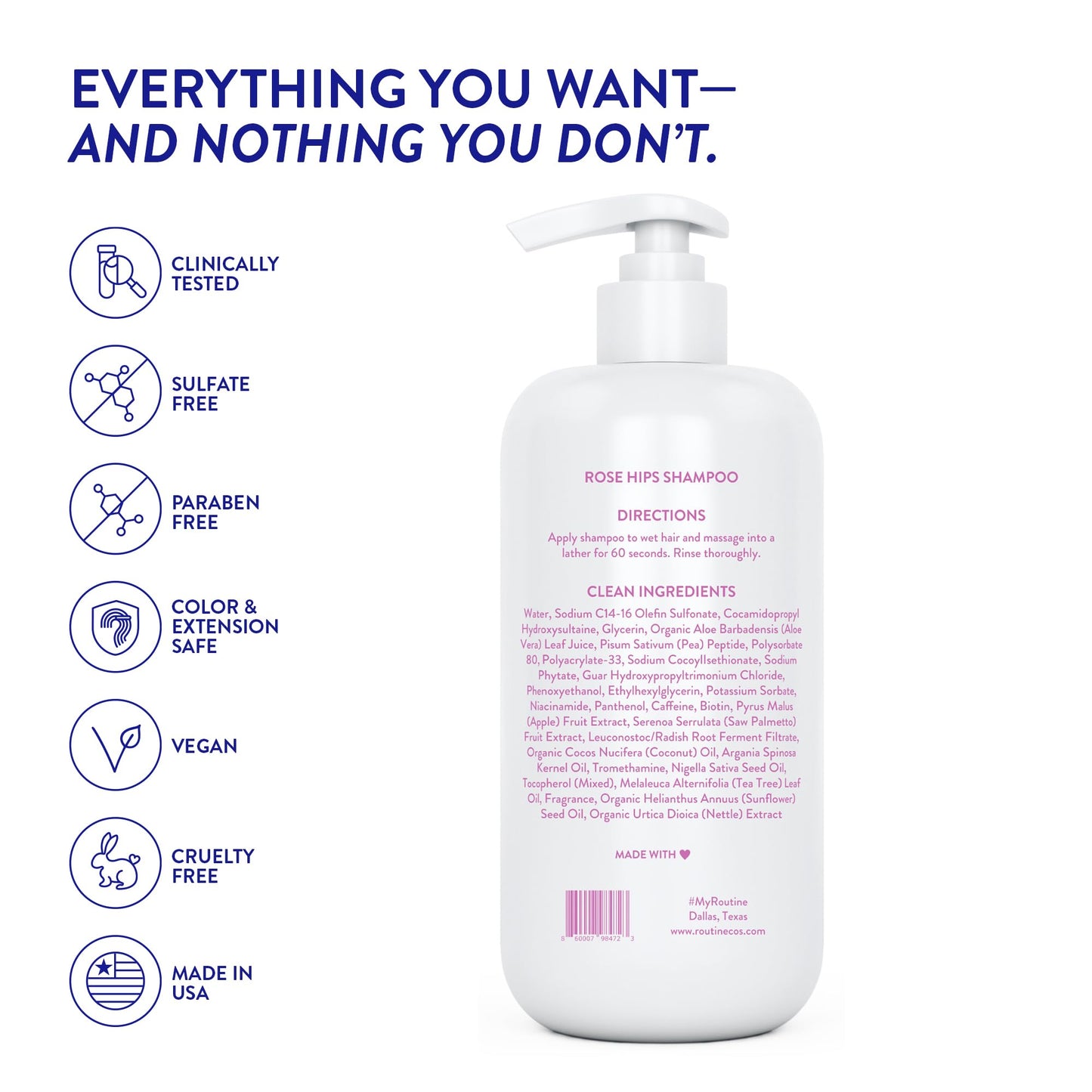 Premium imported anti hair fall shampoo with pump dispenser closeup