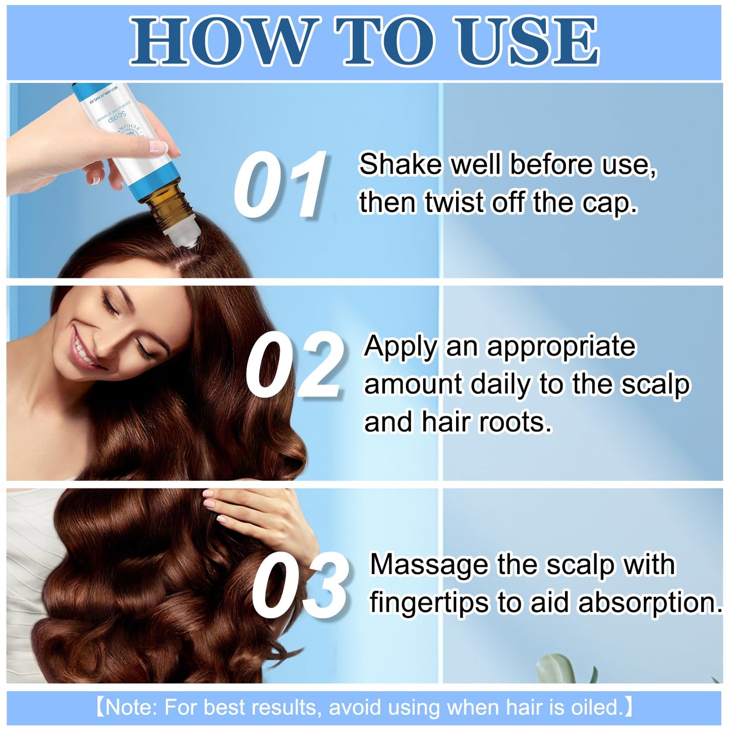 Three pieces set of generic advanced hair growth serum roll on bottles