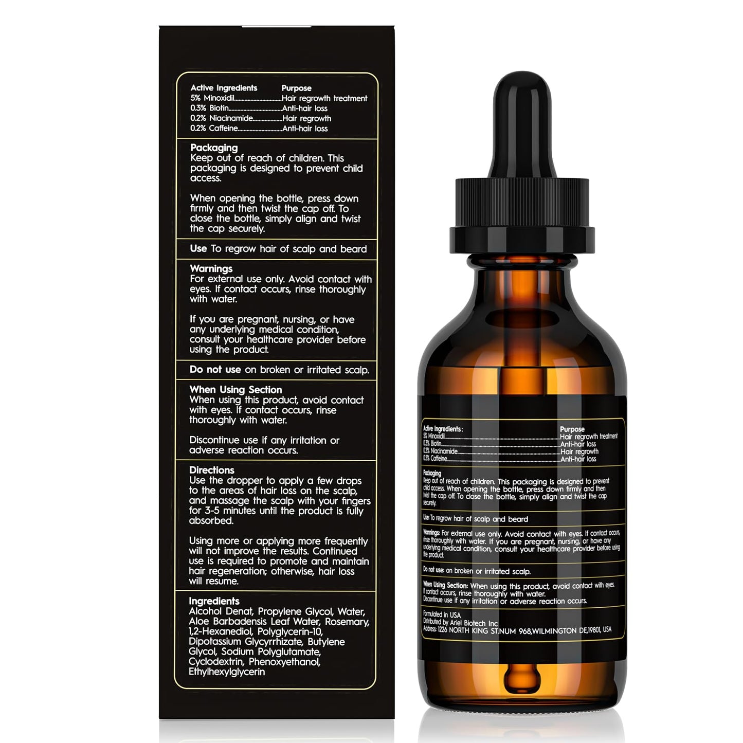 Sefralls sixty milliliter minoxidil hair growth oil side label showing daily usage directions