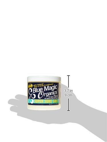 Imported Blue Magic hair growth conditioner packaging highlighting shea butter and jojoba oil benefits