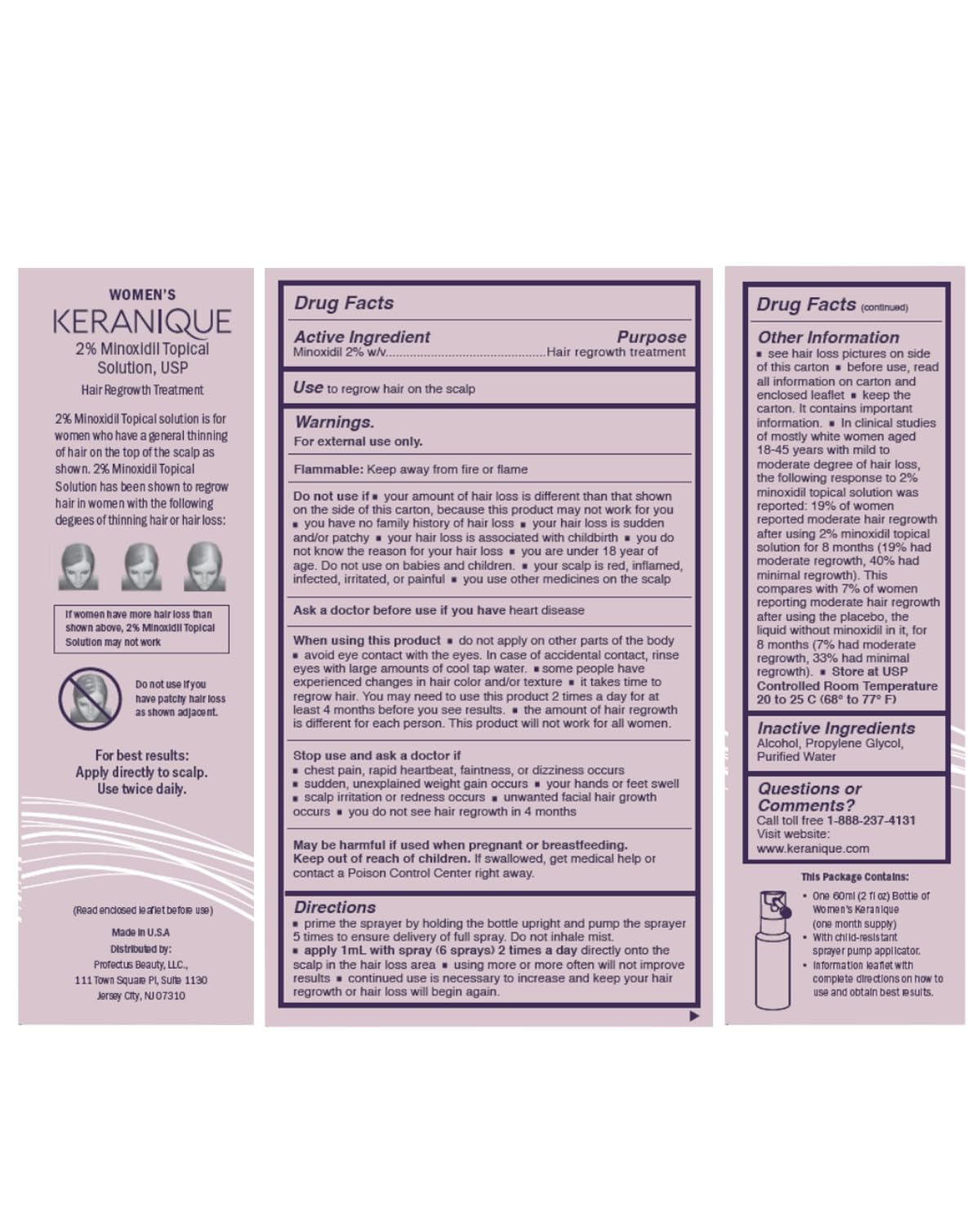 Keranique premium imported hair care system bottle for restoring density and volume to thinning female hair