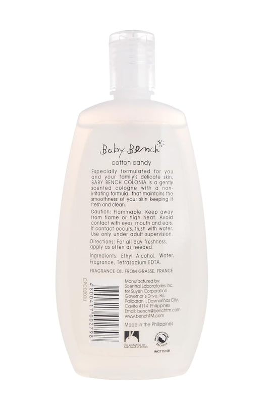 Side angle view of the authentic imported Bench Baby Cotton Candy body spray bottle.