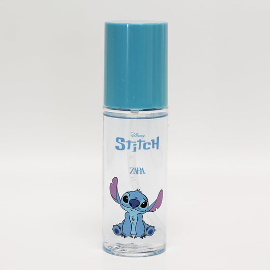 Authentic Zara Stitch children cologne spray bottle displaying product label and liquid contents clearly.