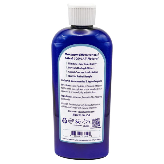 Squeaky Cheeks fragrance free body powder for sensitive skin packaging details