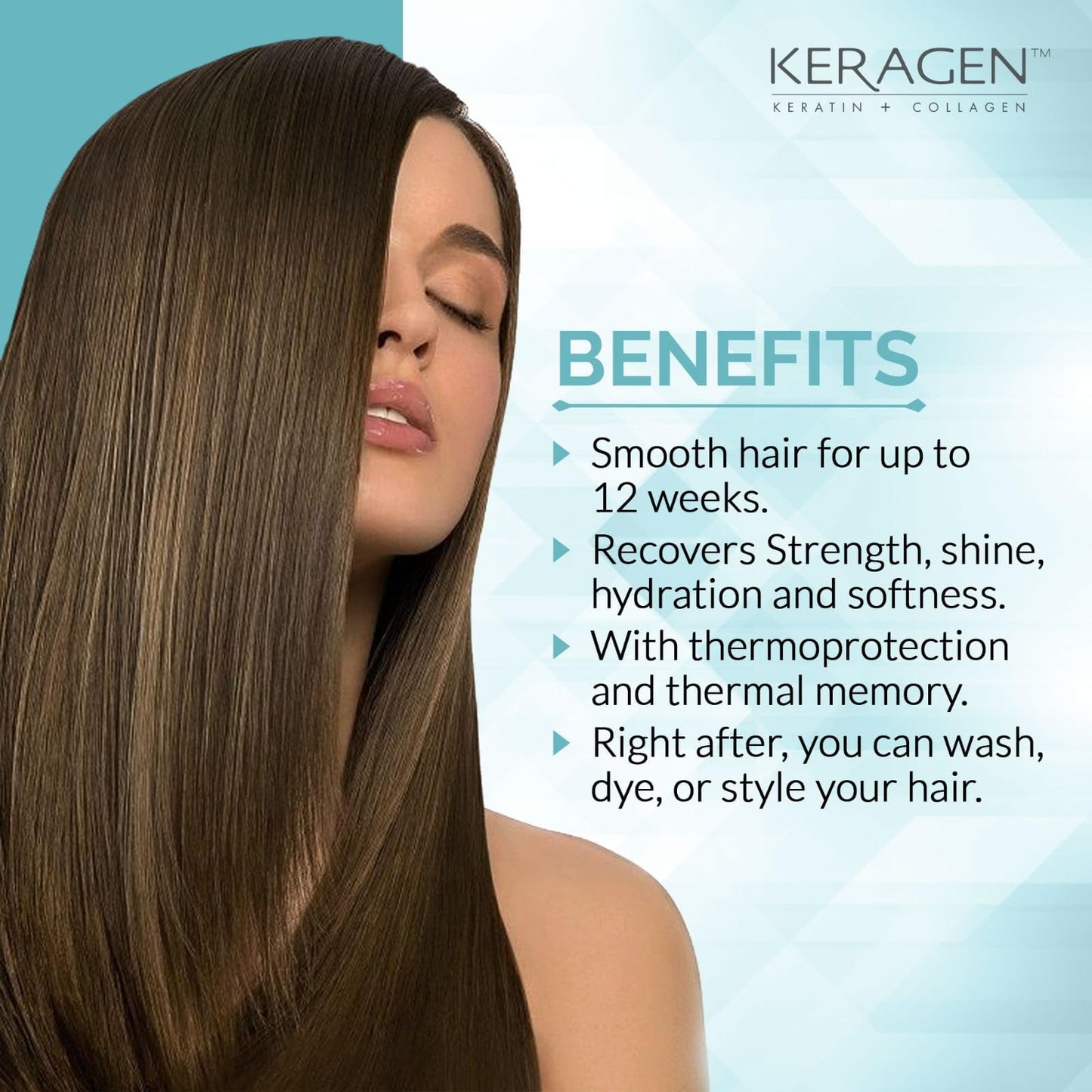 Close up of Keragen branding on professional hair treatment bottle