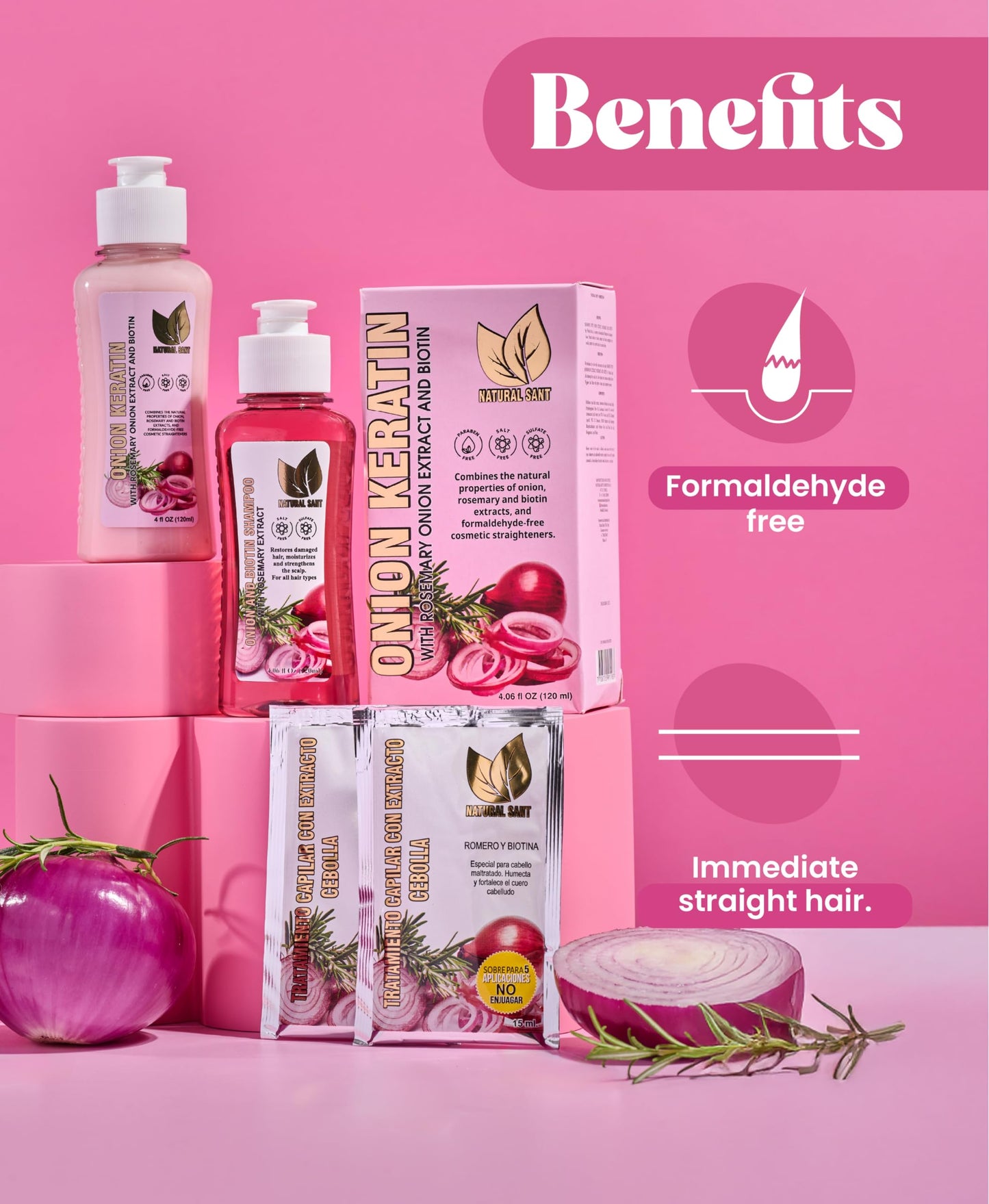 Natural Sant keratin set for heat protection and frizz control