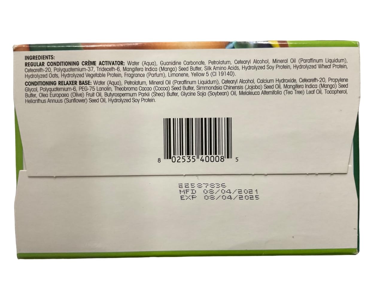 Authentic USA imported African Pride deep conditioning cream relaxer kit with olive oil and shea butter formulation details.