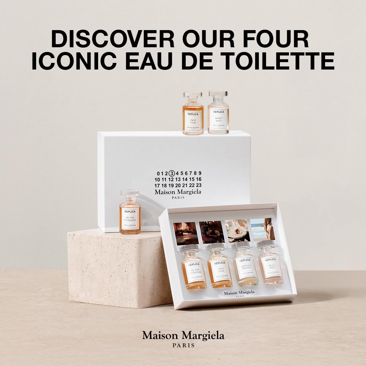 Premium 4 piece premium fragrance set from Maison Margiela unboxed showing all identical 7ml mini jars.