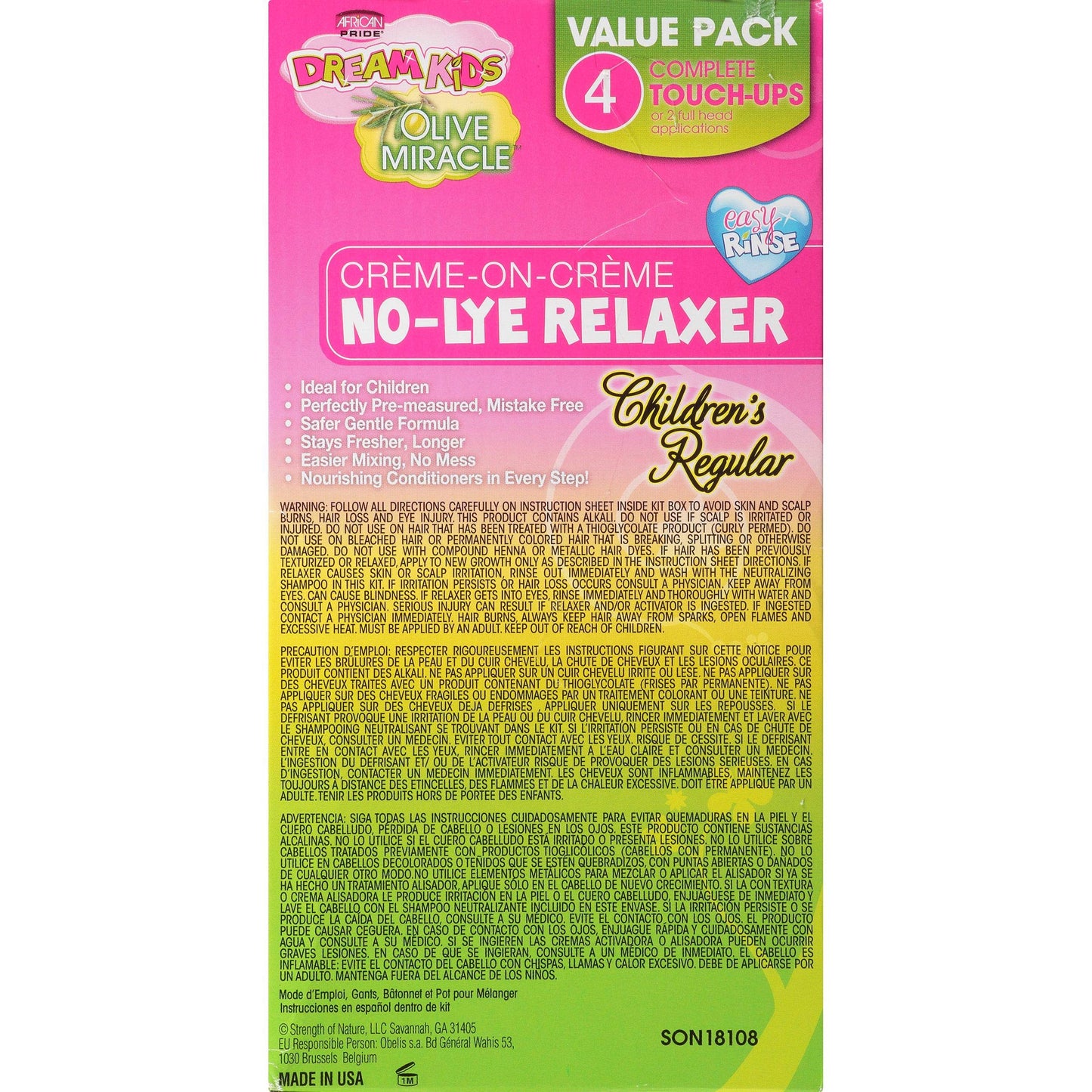 Authentic USA imported lye free hair conditioning relaxer pack for kids containing olive oil and shea butter