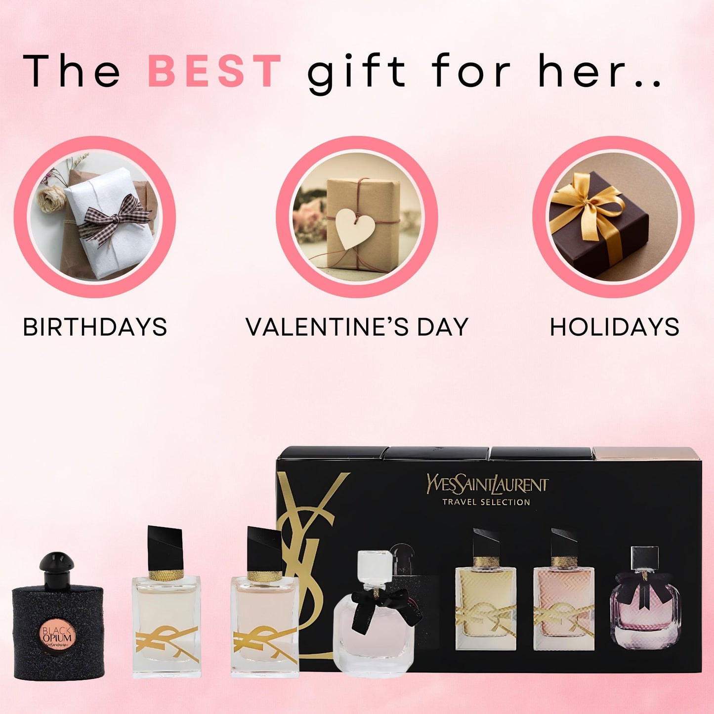 Back packaging view of the YSL 4 piece women fragrance set detailing individual ingredients and batch code placement
