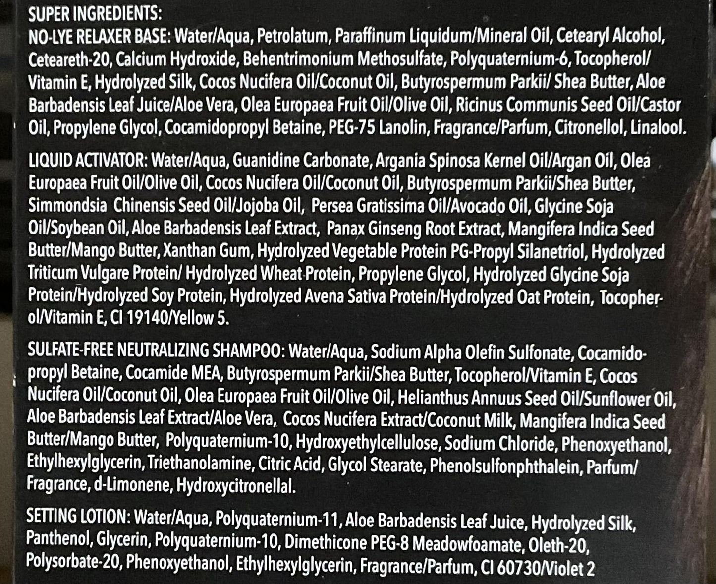 Back of Ultra Sheen Supreme Relaxer box showing application instructions