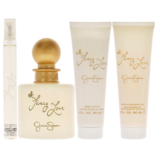 Close-up of the 3.4 Fluid Ounce Eau De Parfum spray bottle from the Jessica Simpson Fancy Love collection showcasing the elegant cap and branding.
