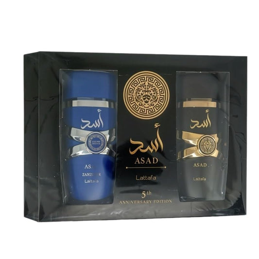 Two Lattafa Asad 100 milliliter perfume bottles