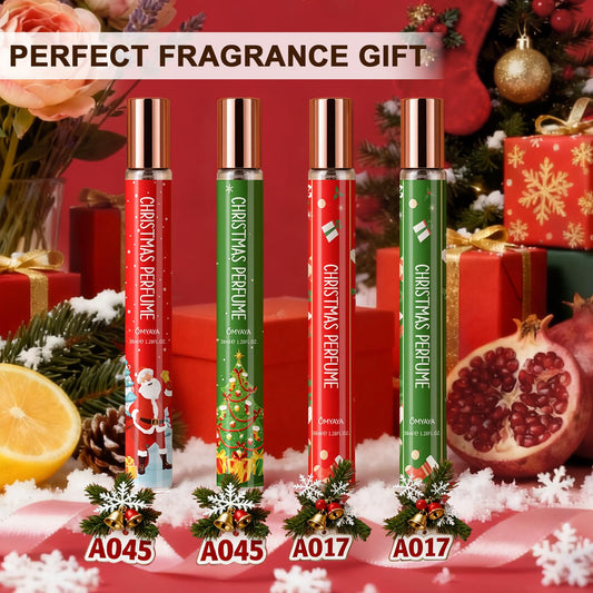 Close up of Ofun fragrance bottles with festive holiday packaging