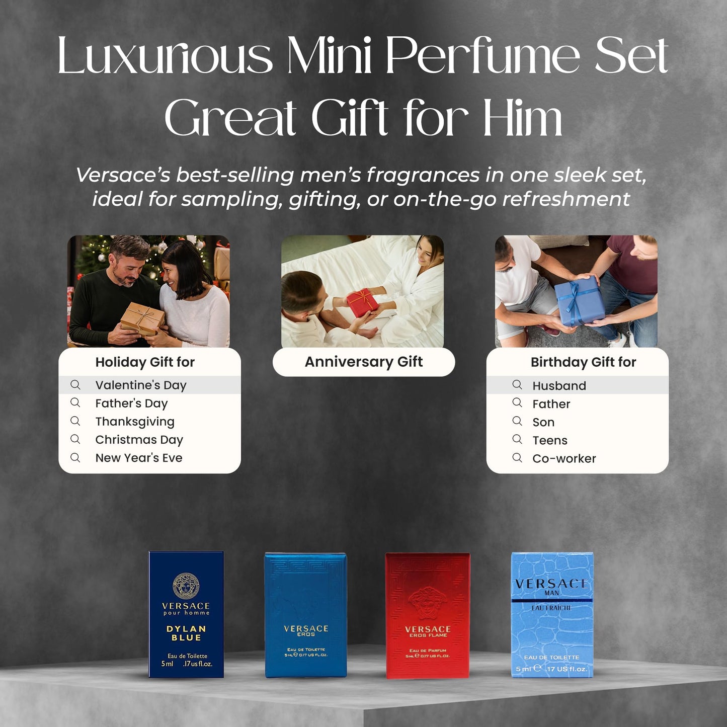 Authentic USA imported Versace designer perfume discovery set for men back packaging details