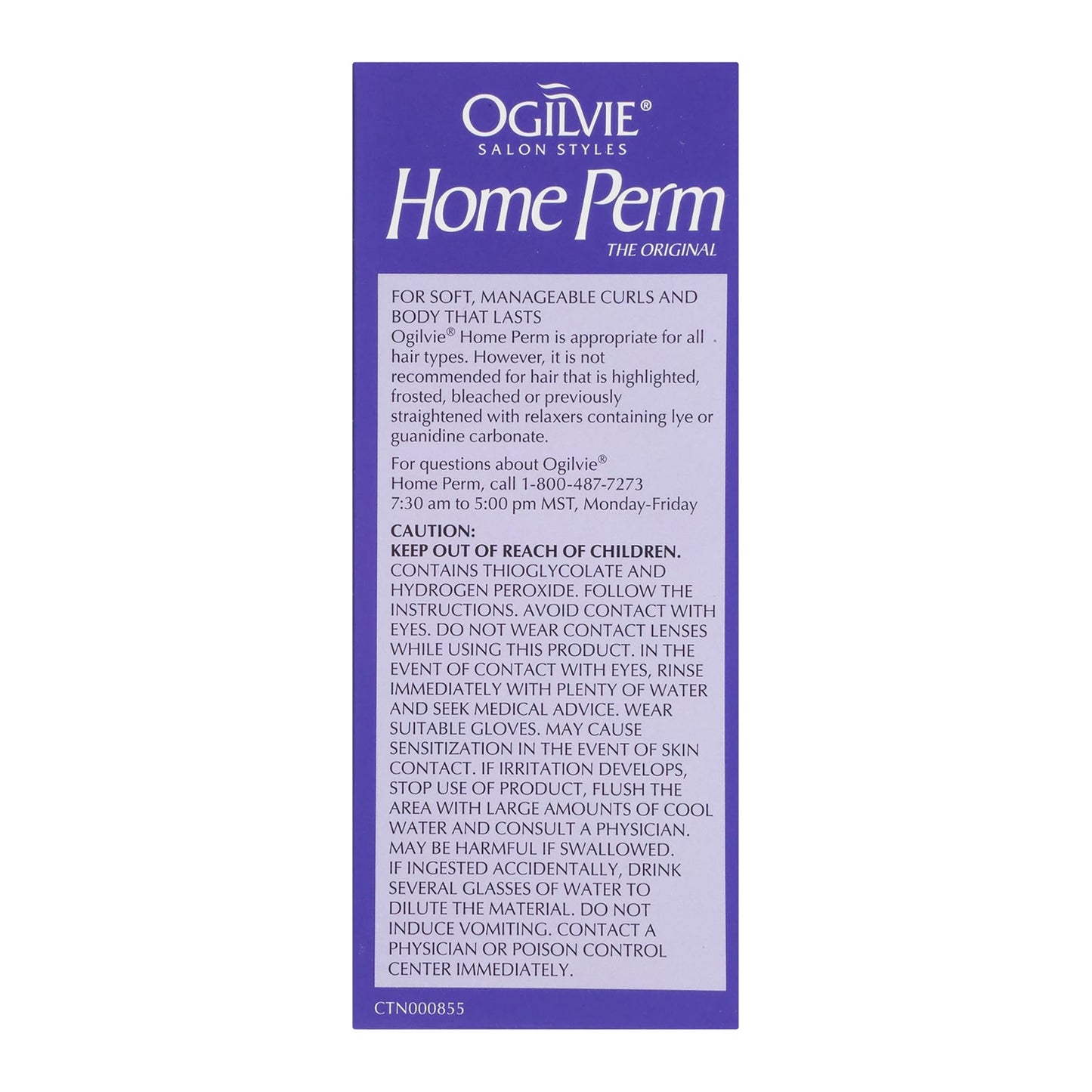 Ogilvie ammonia free hair perming lotion box side panel detailing features