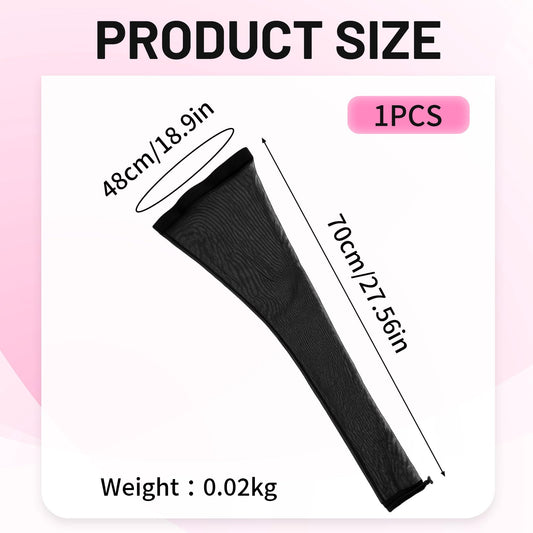 Black breathable mesh hair sleeve for braids on a mannequin head