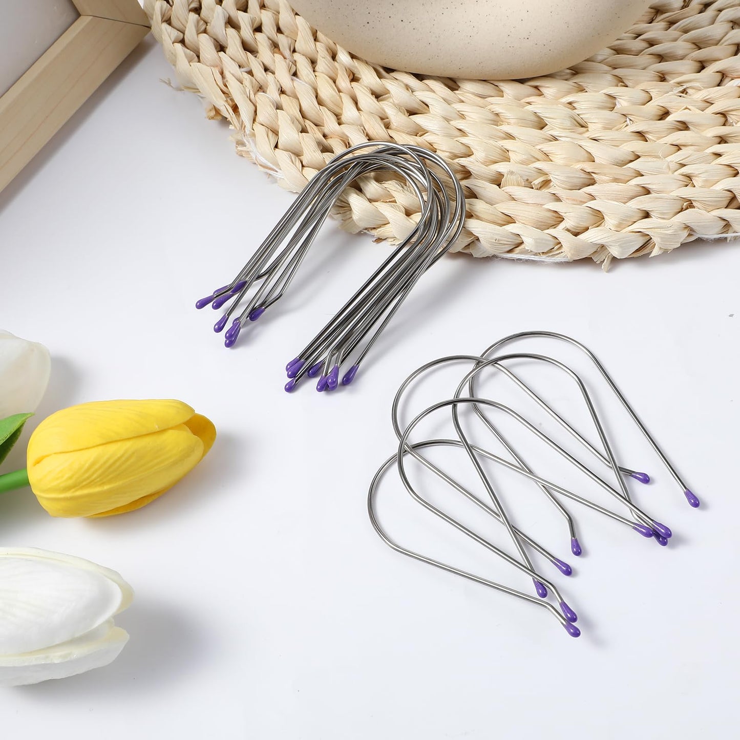 Packaging contents of the portable purple hot curler clip replacement set for setting bouncy hair curls.