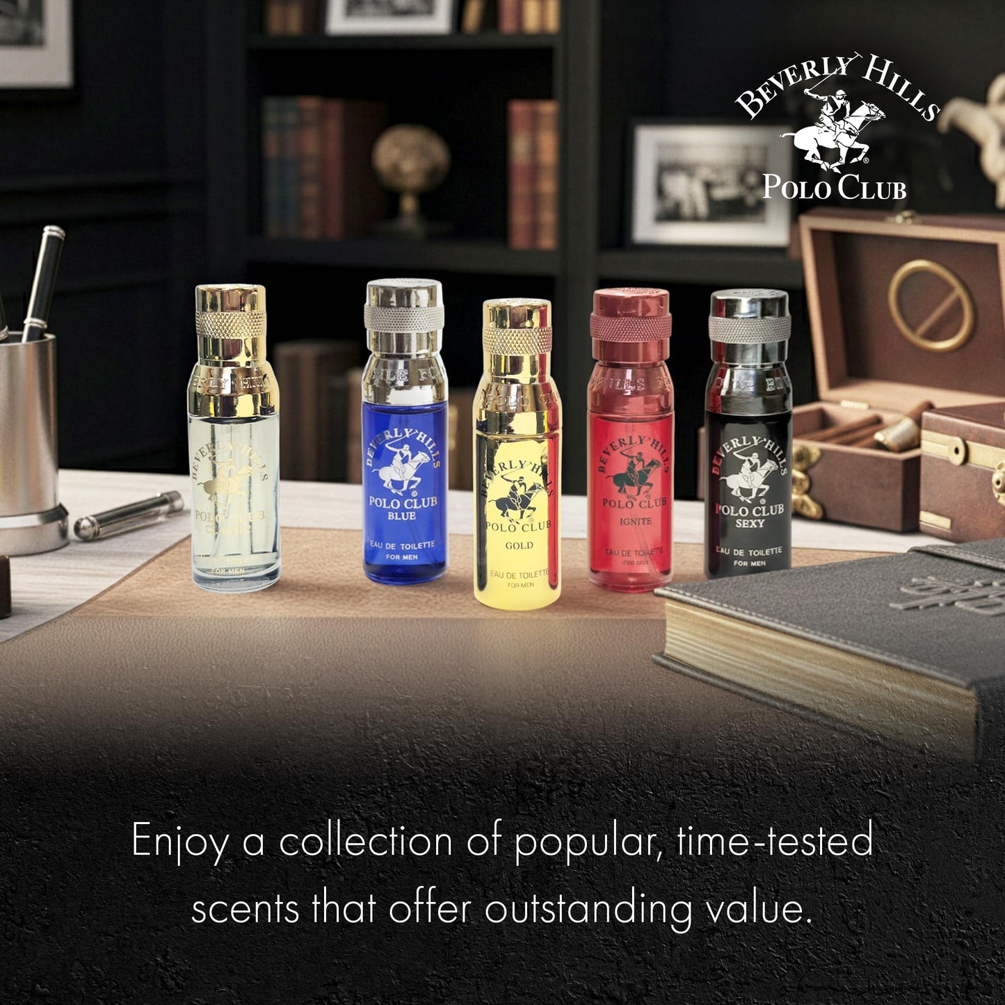 Unboxed view of the signature men's variety pack highlighting the unique color profiles of each liquid blend.