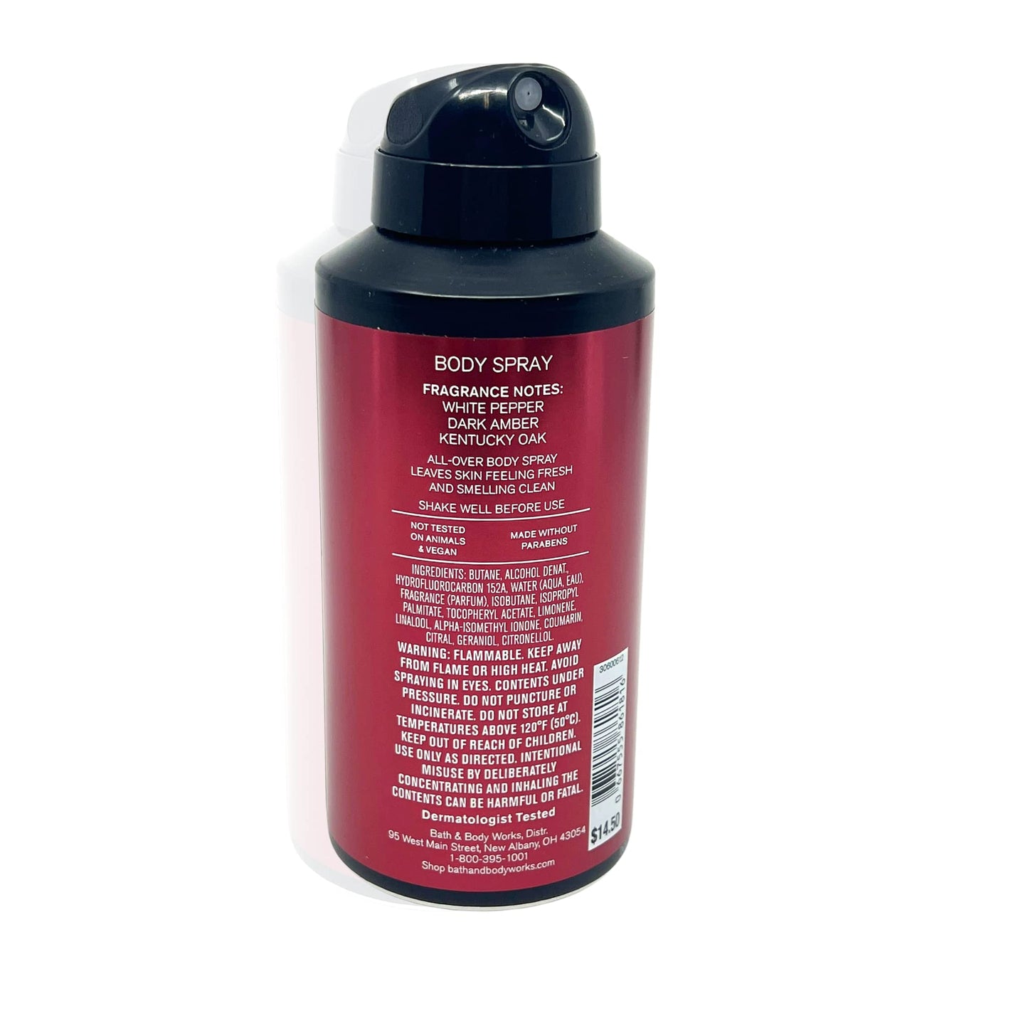 Authentic USA imported Bath and Body Works Bourbon fragrance spray bottle detailing size and usage details.