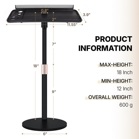 Adjustable height tripod hair organizer with double sided high capacity comb tray.