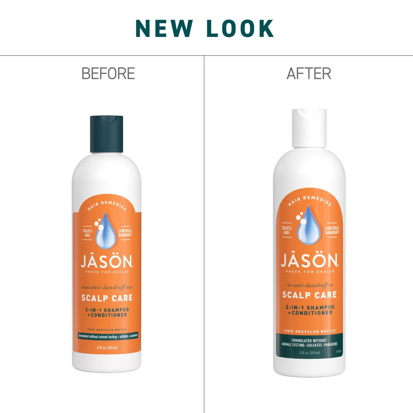 Side view of the biodegradable bottle container for Jason two in one scalp treatment