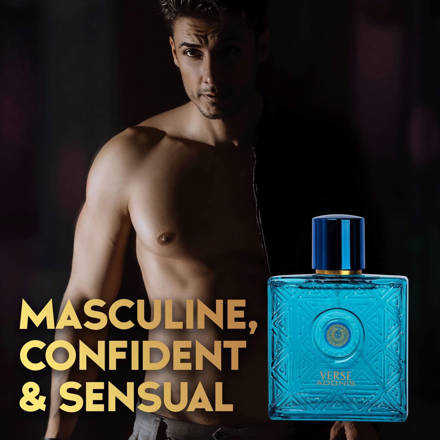 Full retail presentation of NovoGlow Verse Adonis 100ml fragrance bottle highlighting premium imported quality.