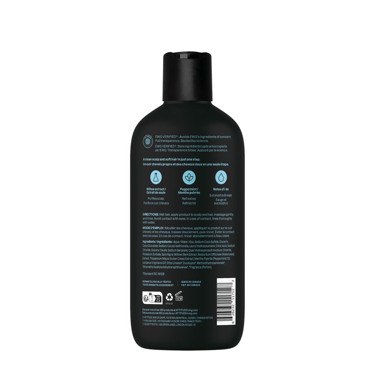 Brand logo and EWG Verified seal on Attitude shampoo bottle