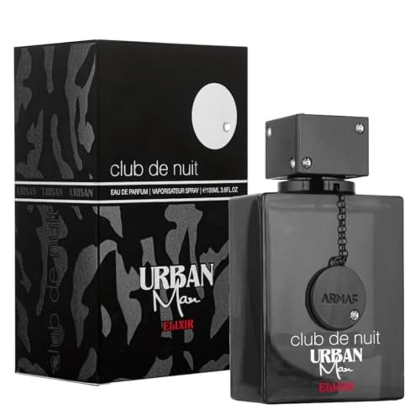 Imported Armaf Club De Nuit Urban Man Elixir EDP fragrance bottle showing details and atomizer cap