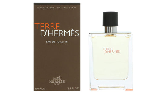 Hermes Terre DHermes designer packaging and spray bottle showing signature earthy color profile