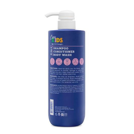 Cocomagic 3-in-1 kids body wash showing playful octopus and shark illustrations on the packaging