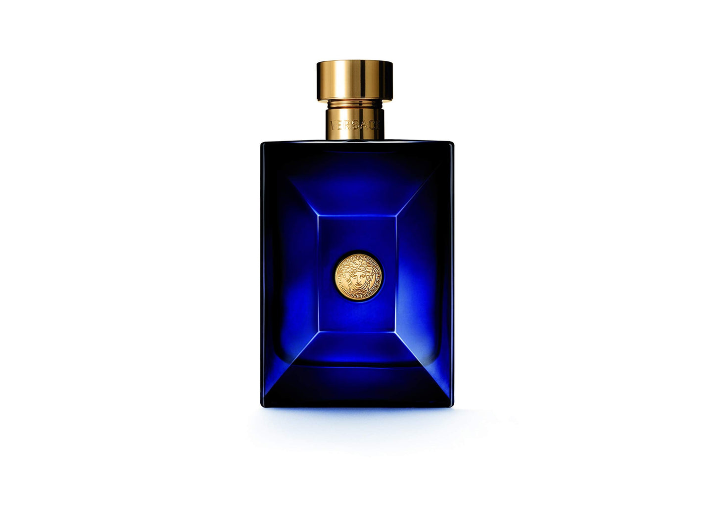 Versace Dylan Blue Eau De Toilette 6.7 Ounce blue bottle with gold medusa medallion packaging