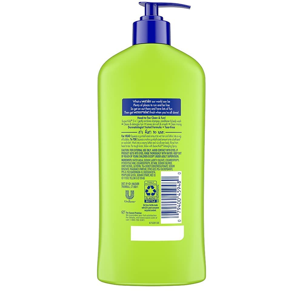 Watermelon scented Suave kids bath product bottle label