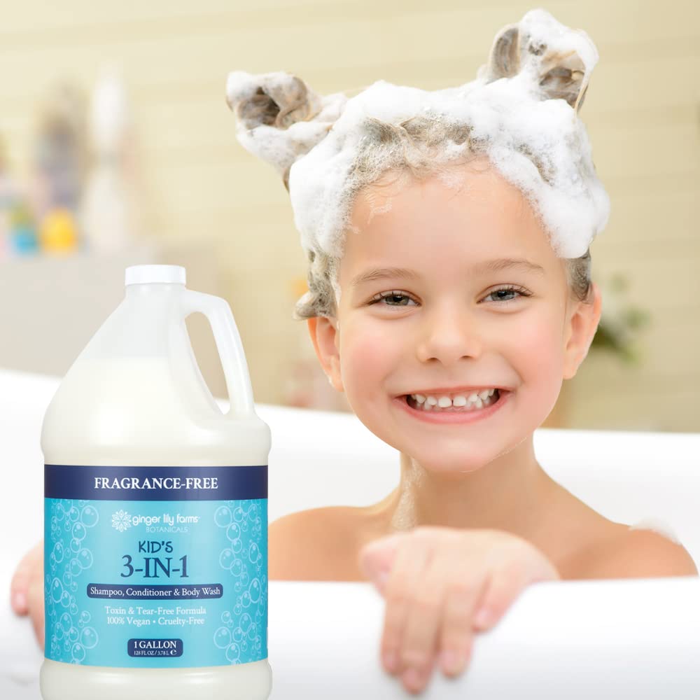 Ginger Lily Farms unscented baby shampoo and conditioner large value size container close up
