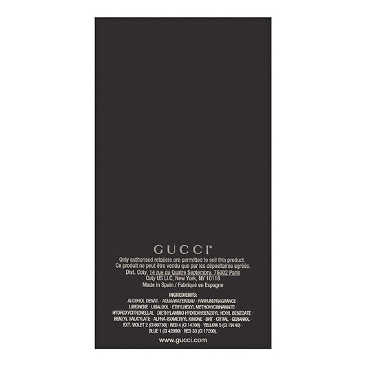 Authentic imported luxury Gucci Guilty men cologne spray packaging box showing genuine batch code details