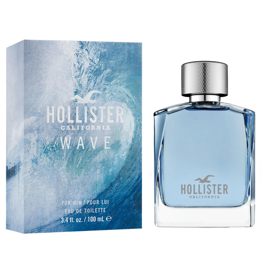 Hollister Wave For Him 100 ml spray bottle showcasing the energetic California lifestyle design