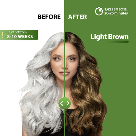 Three in one hair color shampoo packaging highlighting argan oil and ginseng ingredients.