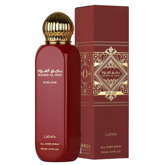 Unisex luxury woody aromatic body spray by Lattafa displaying authentic packaging and Middle Eastern fragrance design