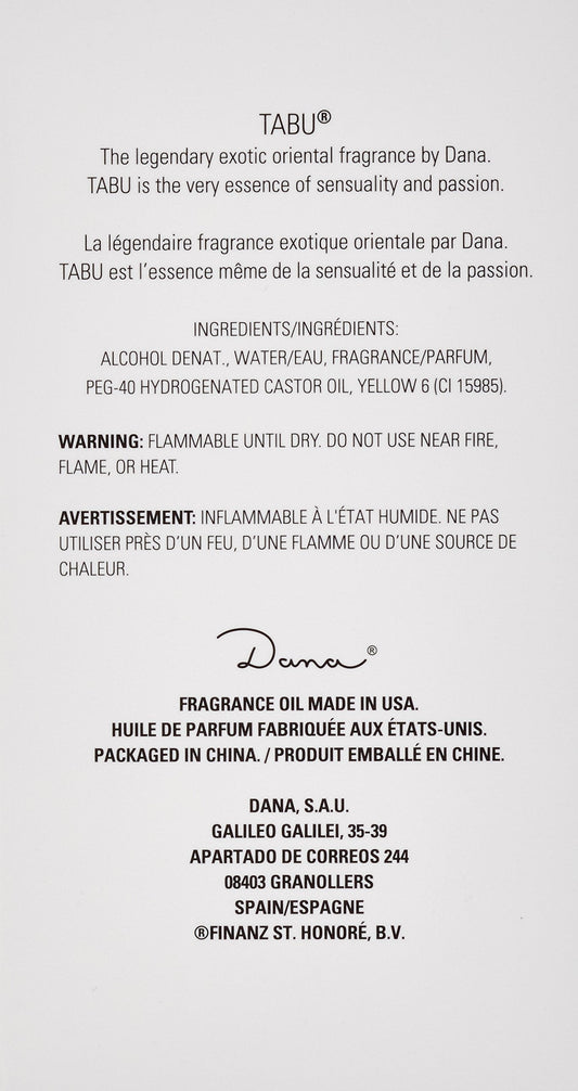 Authentic Dana Tabu 100ml cologne spray bottle for women on a clean display background showcasing its iconic design.