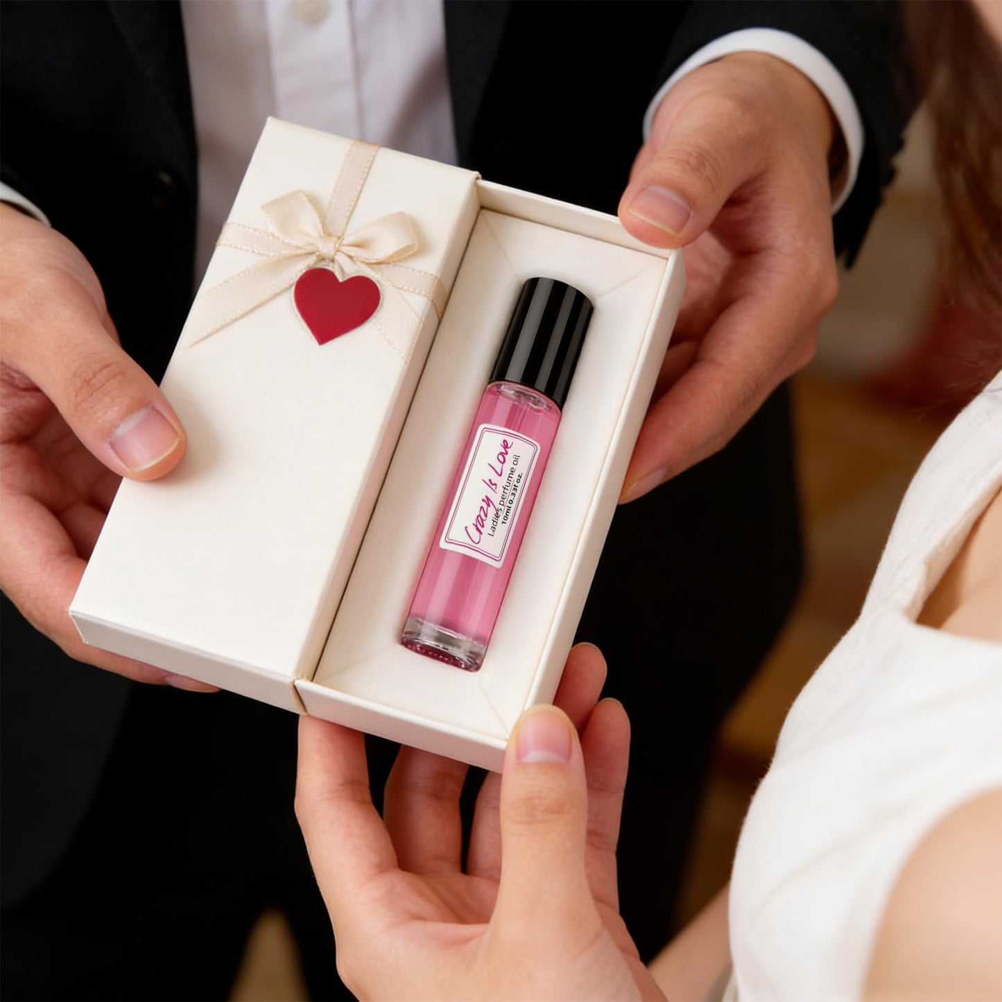 PAT-YES charm and confidence enhancing pheromones beauty oil bottle side angle view