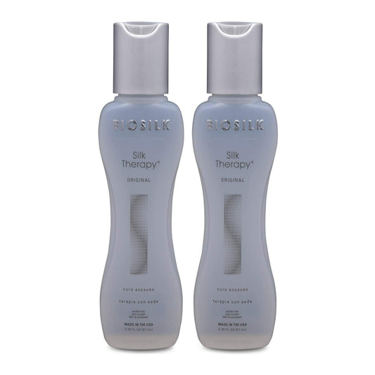 BioSilk leave in hair serum pack of two for frizz control and intense salon shine.