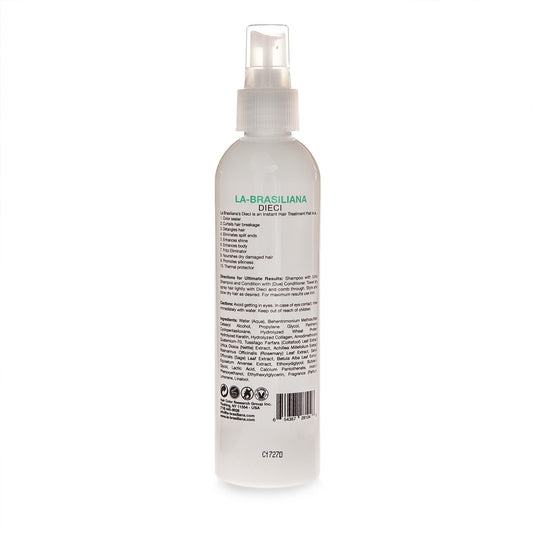 La Brasiliana Keratin and Collagen leave in spray showing fluid ounce size details