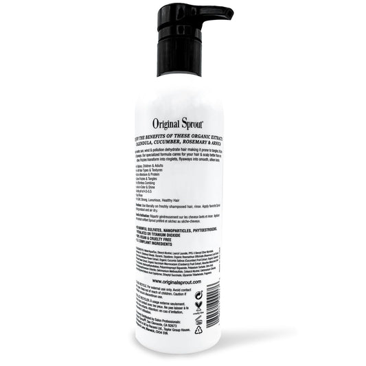 Back label view of Original Sprout Deep Conditioner detailing the vegan ingredients and pediatrician-tested seal.