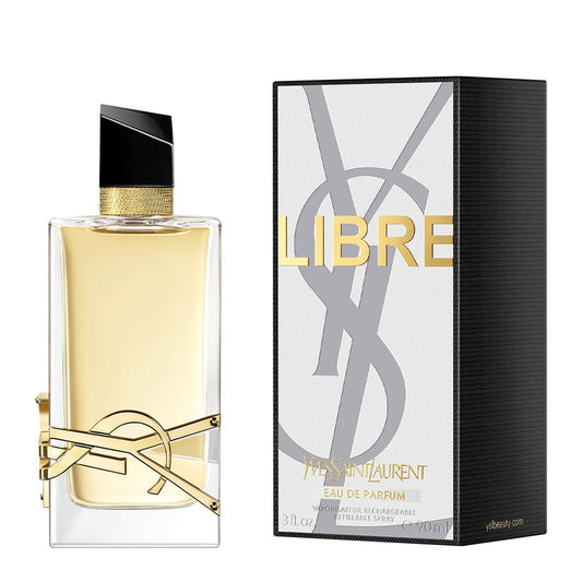 YSL Libre perfume for women luxury glass bottle showing the golden liquid inside.