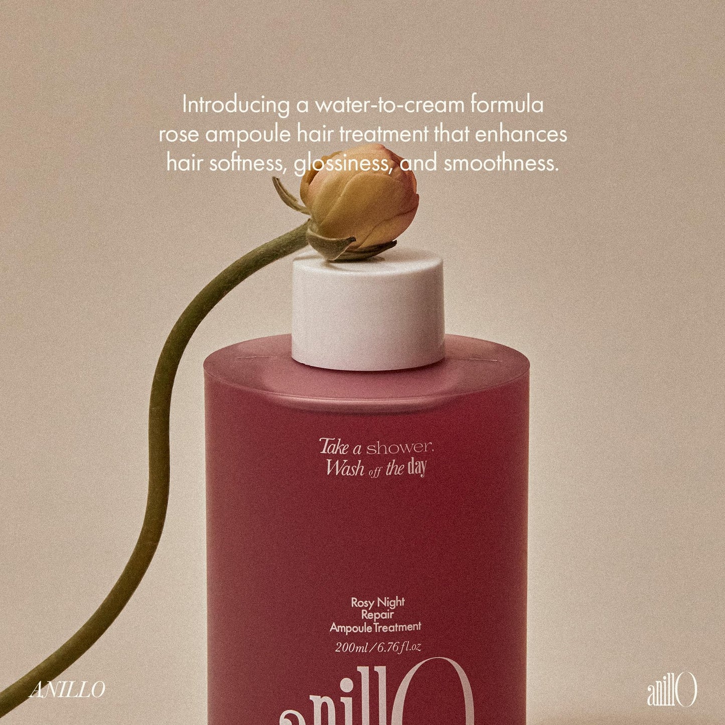 Anillo authentic imported hair care product line bottle emphasizing glass hair shine benefits.