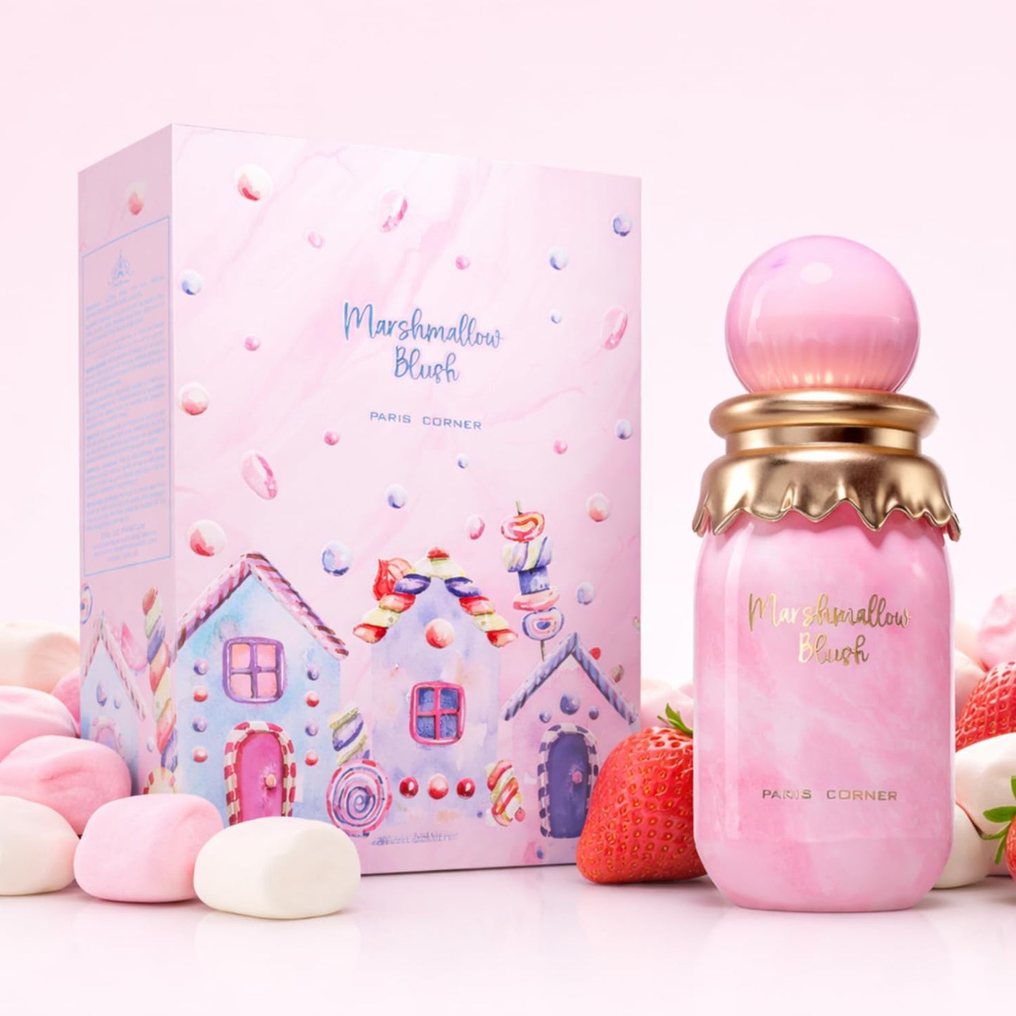 Paris Corner Marshmallow Blush full product set showing bottle and outer box