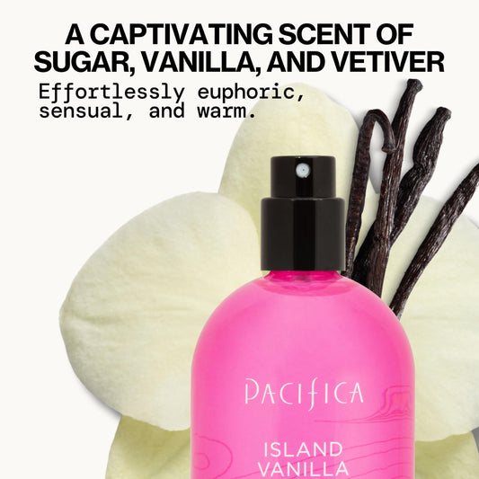 Pacifica Island Vanilla Clean Gourmand Fragrance packaging box showing product details