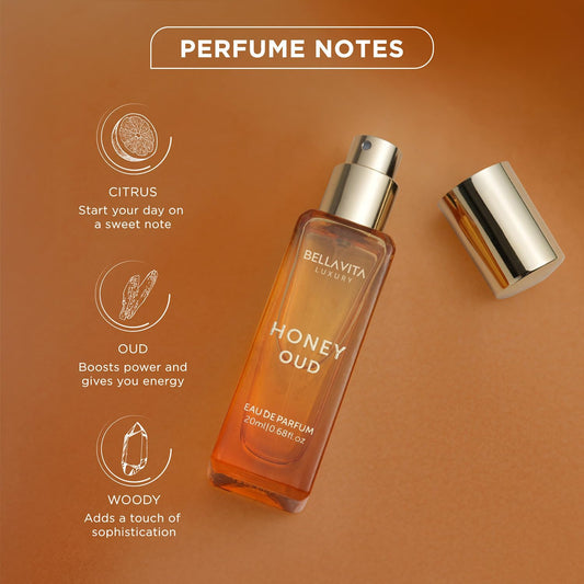 Bella Vita Luxury Honey Oud travel perfume bottle displaying liquid level