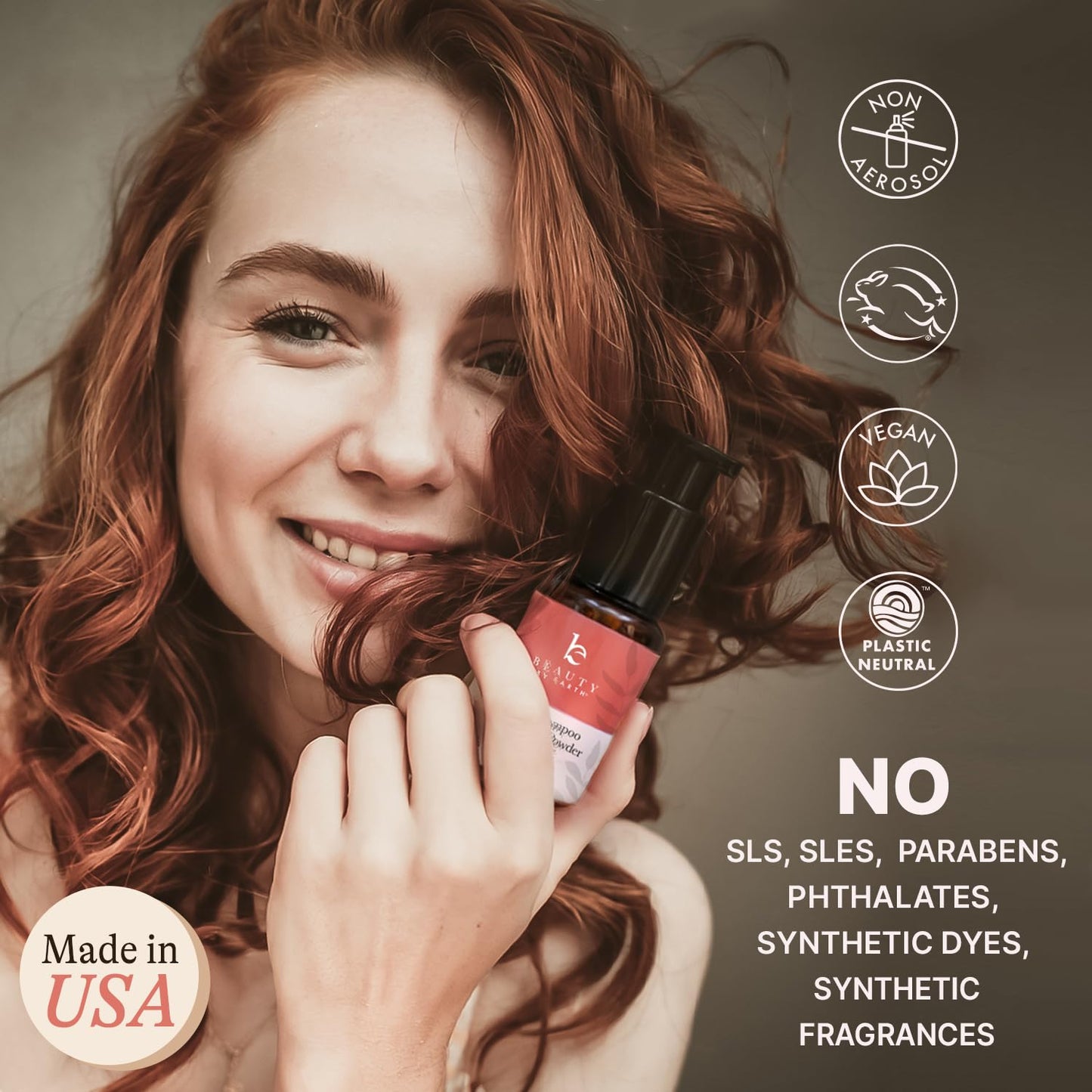 Lifestyle shot of Beauty by Earth organic dry shampoo powder