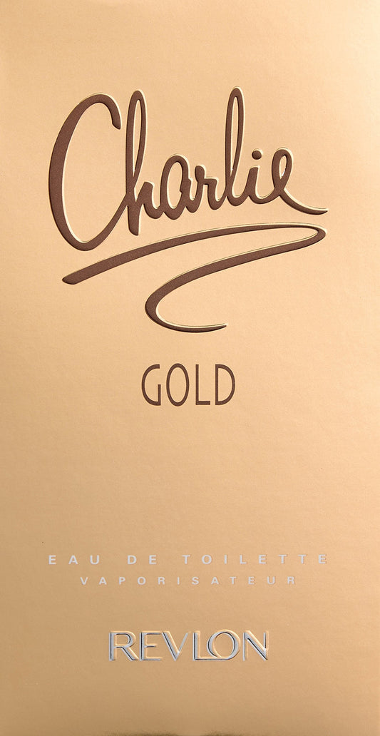 Revlon Charlie Gold 100ml perfume bottle and packaging